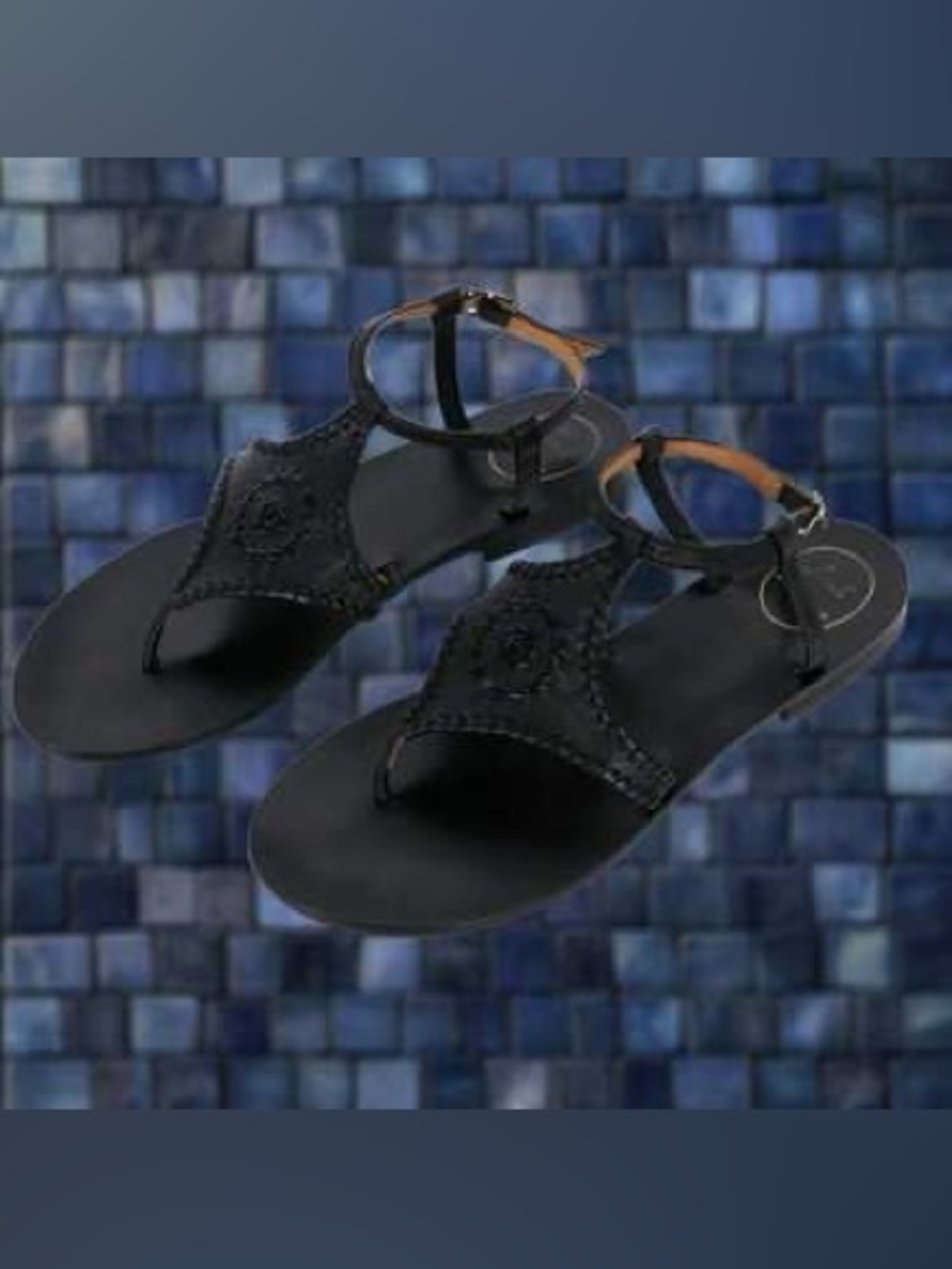 Jack Rogers Black Leather Ankle Strap Sandals with Leather Trim